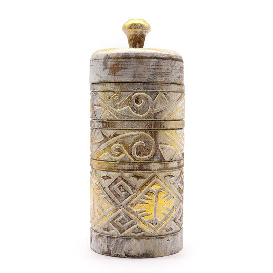 Canvas Embossed Wooden Tall Storage Container - White and Gold - main product image from Quintessential Holistic Health Ltd UK