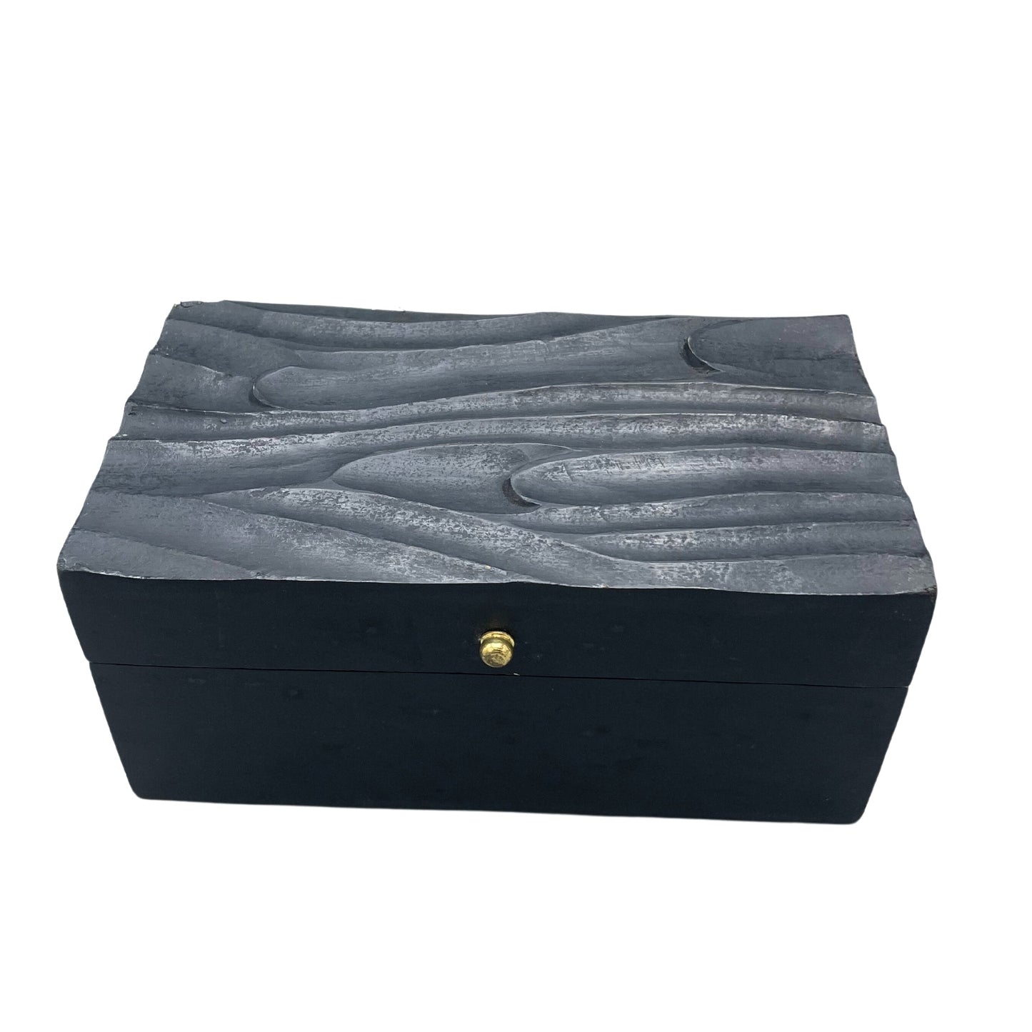 Vintage Deco Mango Wood Multi-Purpose Box - Black Swirls closed with a raised wavy lid pattern and brass-tone knob by Quintessential Holistic Health Ltd