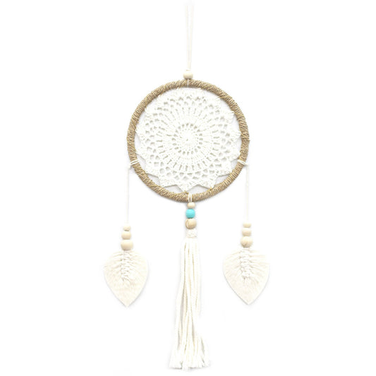 Eco-Friendly Hand Crafted Rattan and Cotton with Wooden Beaded Dreamcatcher - Medium / Elemental Spirits / Natural product packaging on clean background from Quintessential Holistic Health Ltd