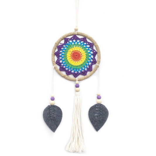 Eco-Friendly Hand Crafted Rattan and Cotton with Wooden Beaded Dreamcatcher - Medium / Elemental Spirits / Rainbow product packaging on clean background from Quintessential Holistic Health Ltd