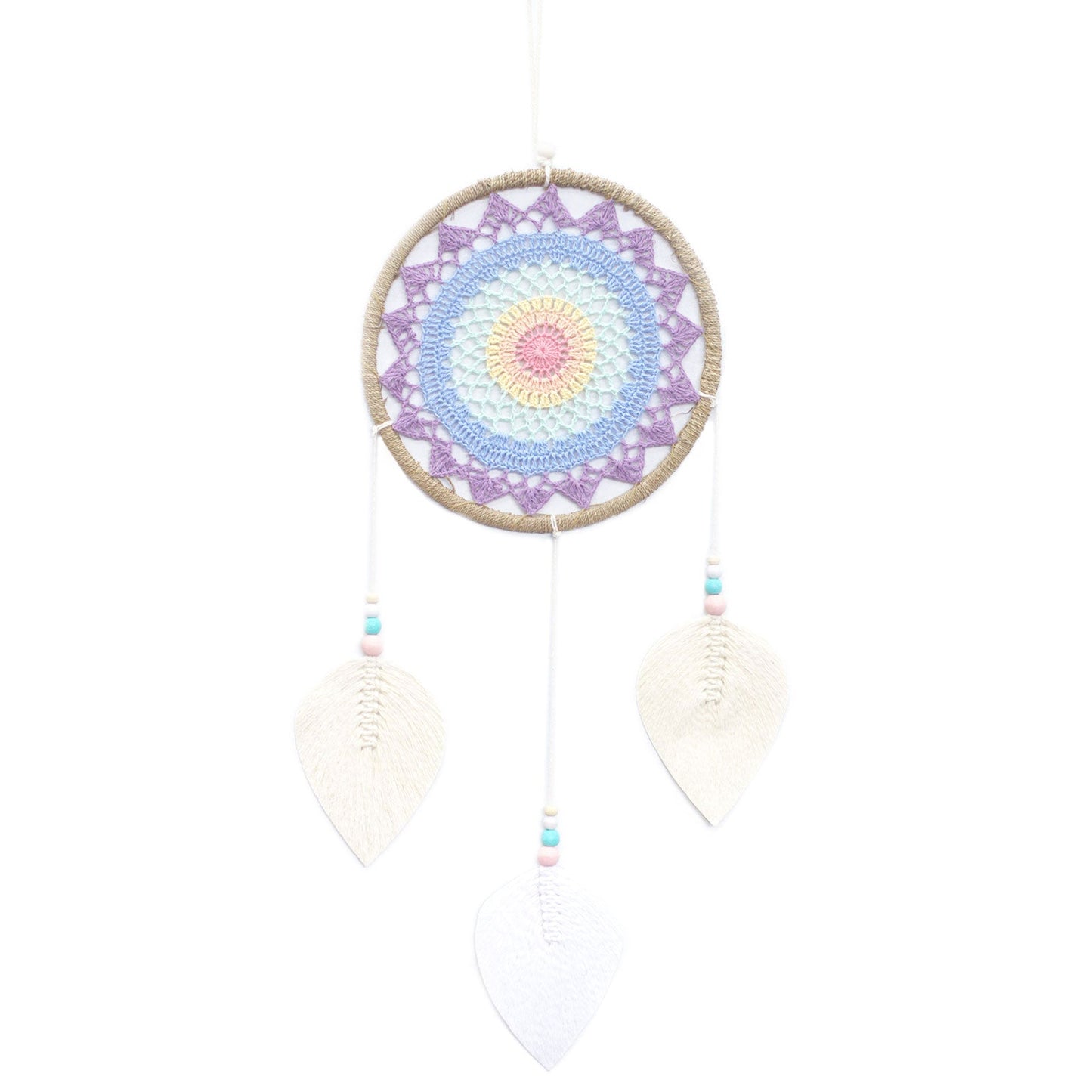 Eco-Friendly Hand Crafted Rattan and Cotton with Wooden Beaded Dreamcatcher - Large / Elemental Spirits / Multicoloured product packaging on clean background from Quintessential Holistic Health