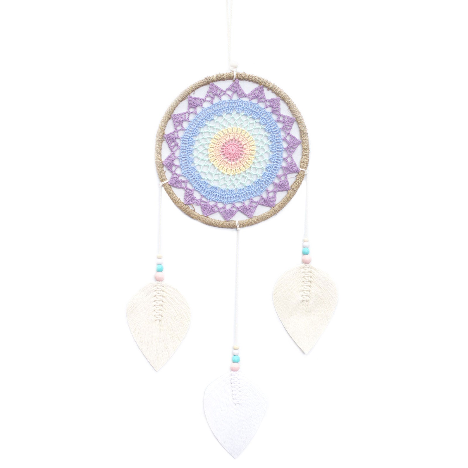 Eco-Friendly Hand Crafted Rattan and Cotton with Wooden Beaded Dreamcatcher - Large / Elemental Spirits / Multicoloured product packaging on clean background from Quintessential Holistic Health