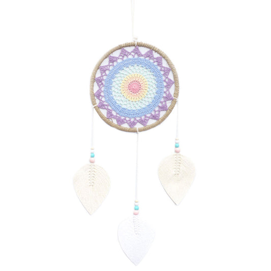 Eco-Friendly Hand Crafted Rattan and Cotton with Wooden Beaded Dreamcatcher - Large / Elemental Spirits / Multicoloured product packaging on clean background from Quintessential Holistic Health