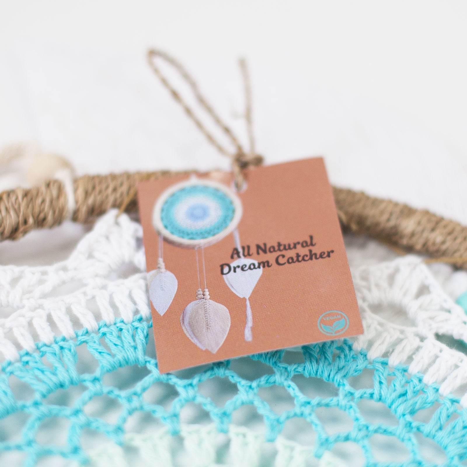 Eco-Friendly Hand Crafted Rattan and Cotton with Wooden Beaded Dreamcatcher - Large / Elemental Spirits / Brown product packaging on clean background from Quintessential Holistic Health Ltd