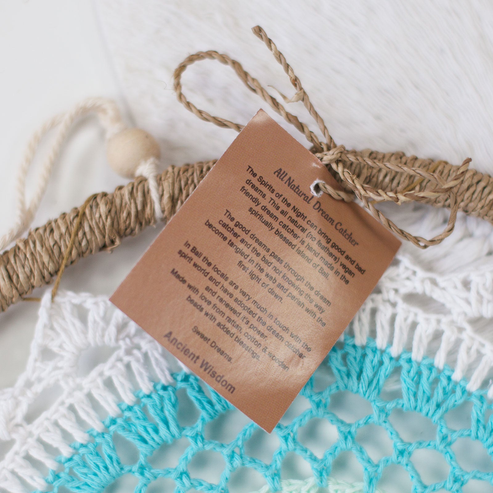 Eco-Friendly Hand Crafted Rattan and Cotton with Wooden Beaded Dreamcatcher - Large / Elemental Spirits / Brown product packaging on clean background from Quintessential Holistic Health Ltd