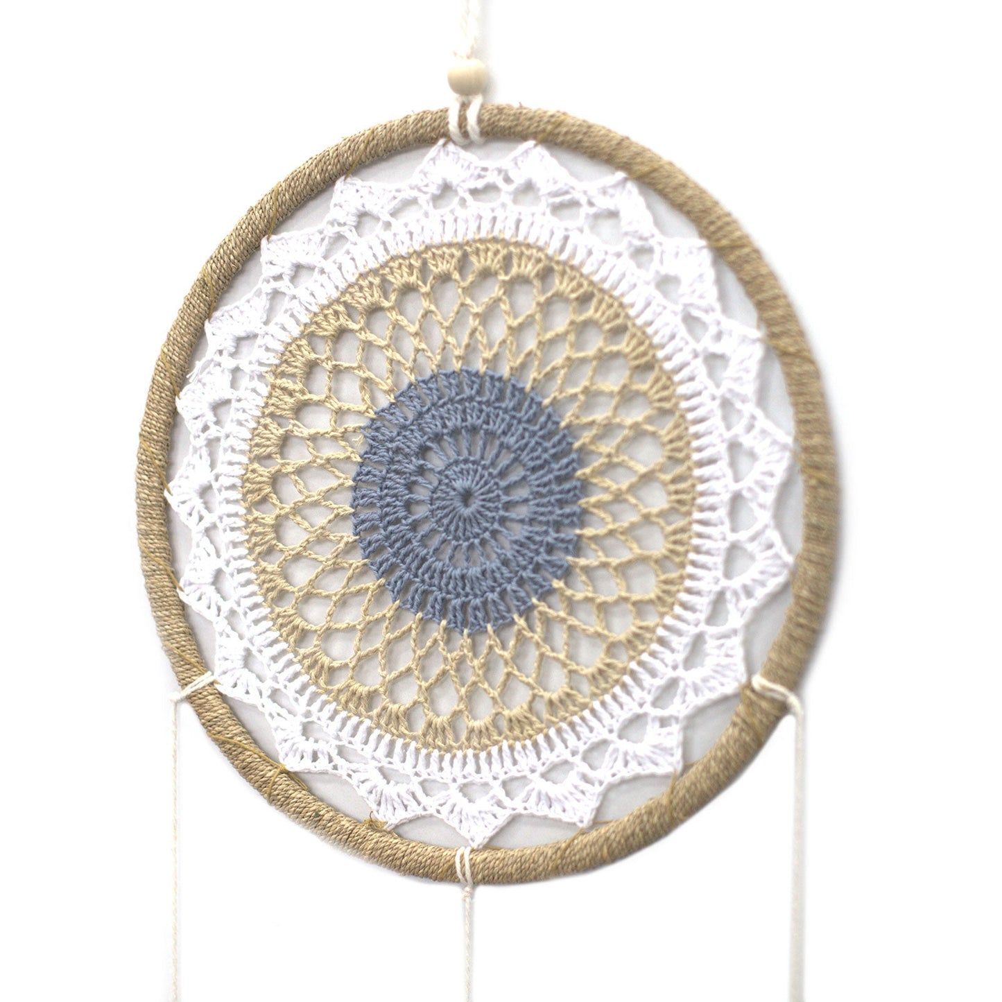 Eco-Friendly Hand Crafted Rattan and Cotton with Wooden Beaded Dreamcatcher - Large / Elemental Spirits / Brown product packaging on clean background from Quintessential Holistic Health Ltd