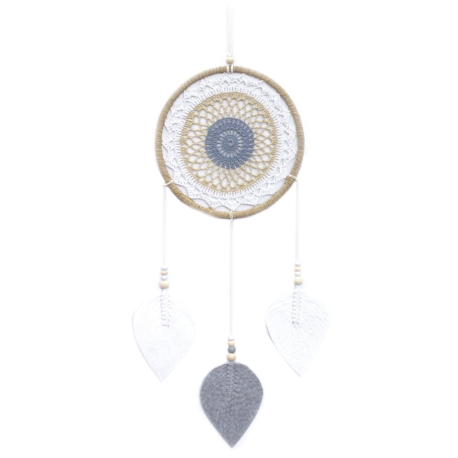 Eco-Friendly Hand Crafted Rattan and Cotton with Wooden Beaded Dreamcatcher - Large / Elemental Spirits / Brown product packaging on clean background from Quintessential Holistic Health Ltd