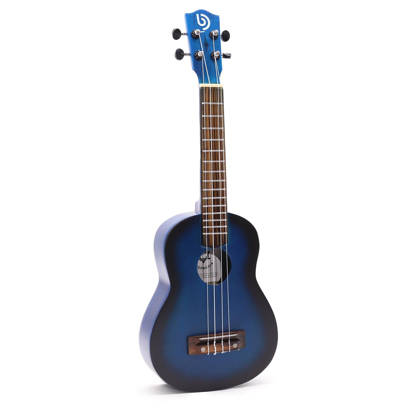 Artisan Handmade 4 String Rosewood Ukulele - Blue Sunburst product packaging on clean background from Quintessential Holistic Health Ltd