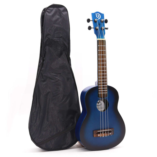 Artisan Handmade 4 String Rosewood Ukulele - Blue Sunburst product packaging on clean background from Quintessential Holistic Health Ltd