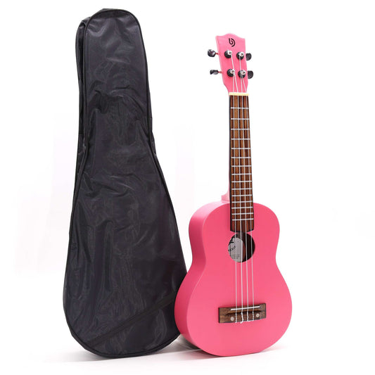 Artisan Handmade 4 String Rosewood Ukulele - Bright Pink product packaging on clean background from Quintessential Holistic Health Ltd