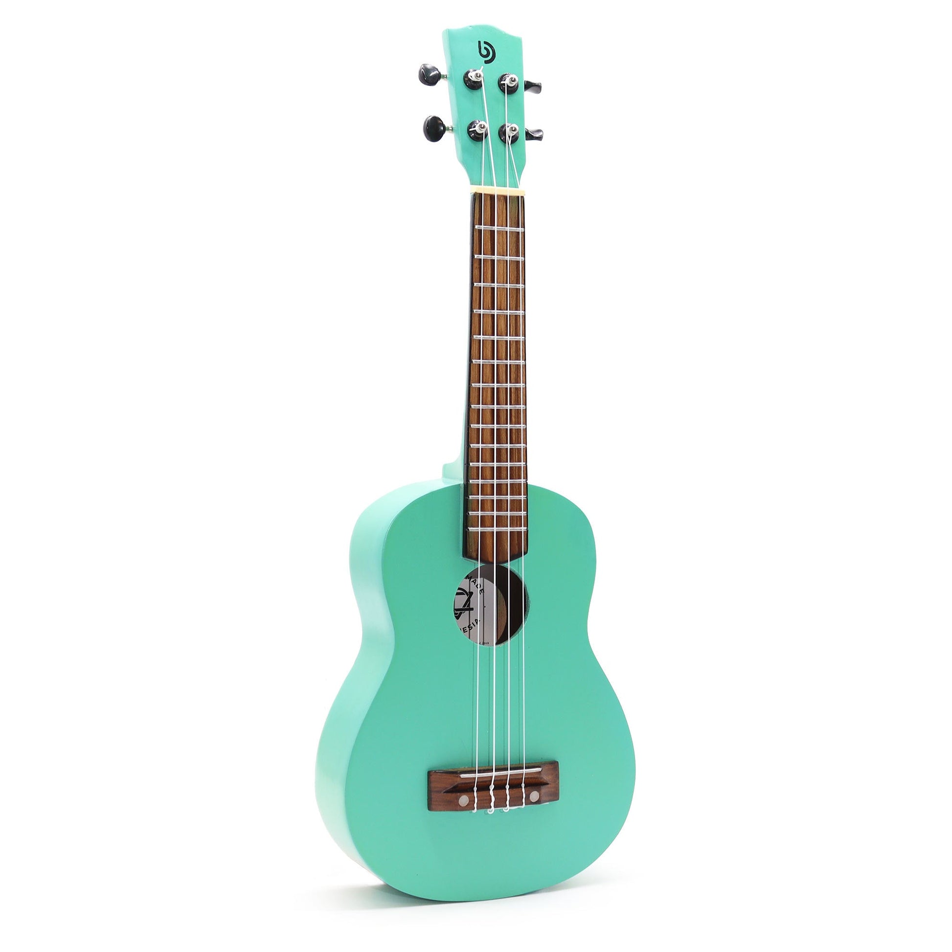 Artisan Handmade 4 String Rosewood Ukulele - Turquoise product packaging on clean background from Quintessential Holistic Health Ltd