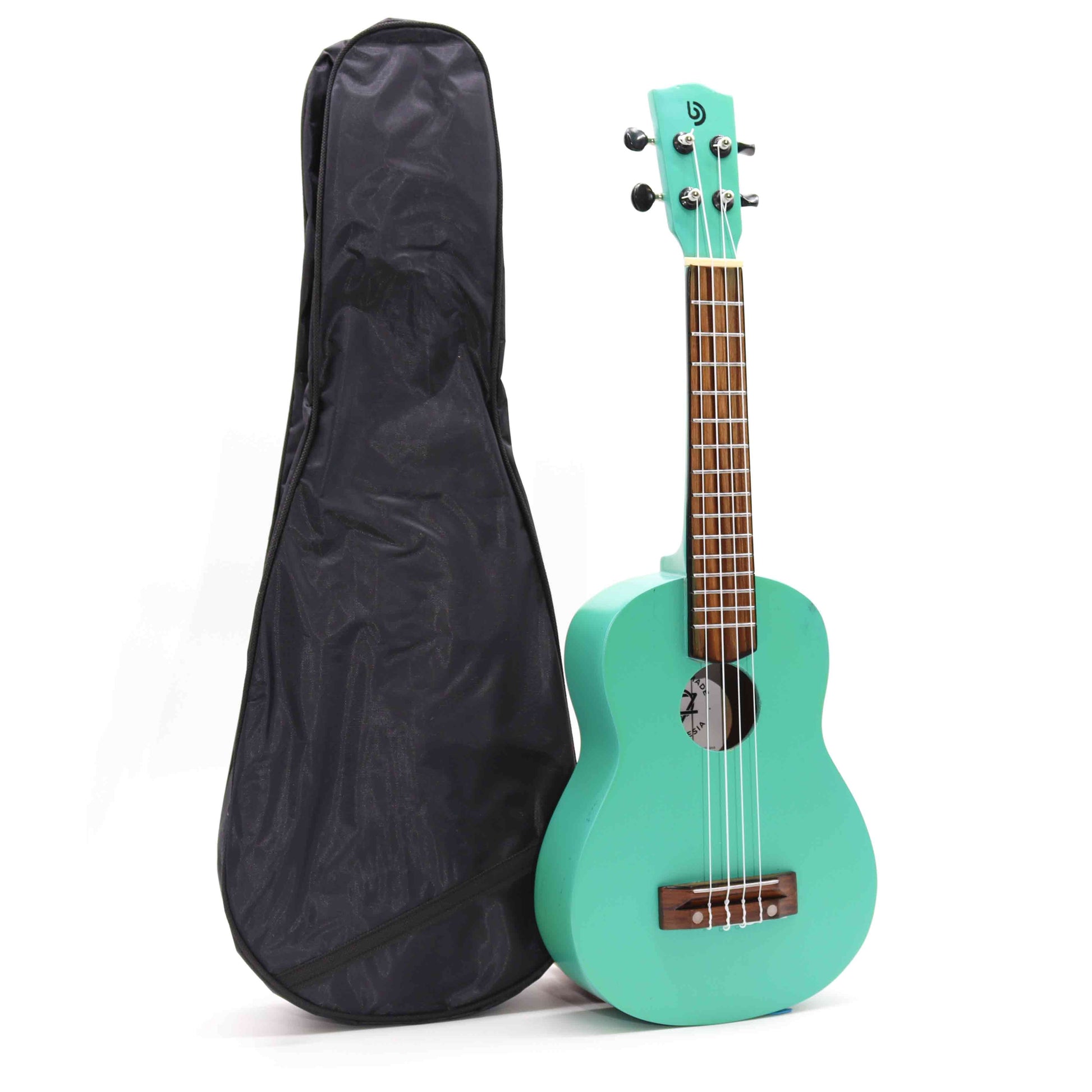 Artisan Handmade 4 String Rosewood Ukulele - Turquoise product packaging on clean background from Quintessential Holistic Health Ltd