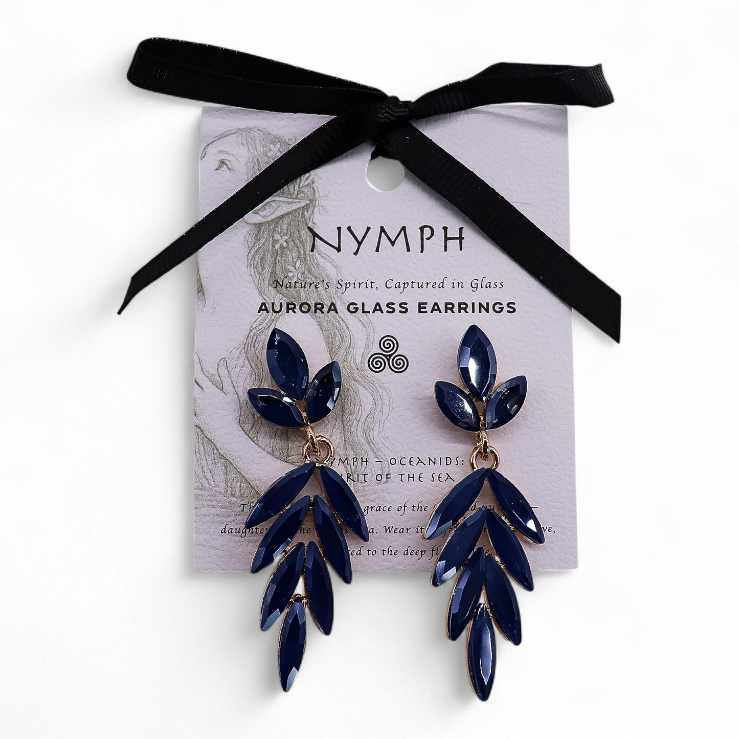 Mystical Nymph Aurora Vintage Glass Earrings - Royal Blue / Long Drop product packaging on clean background from Quintessential Holistic Health Ltd