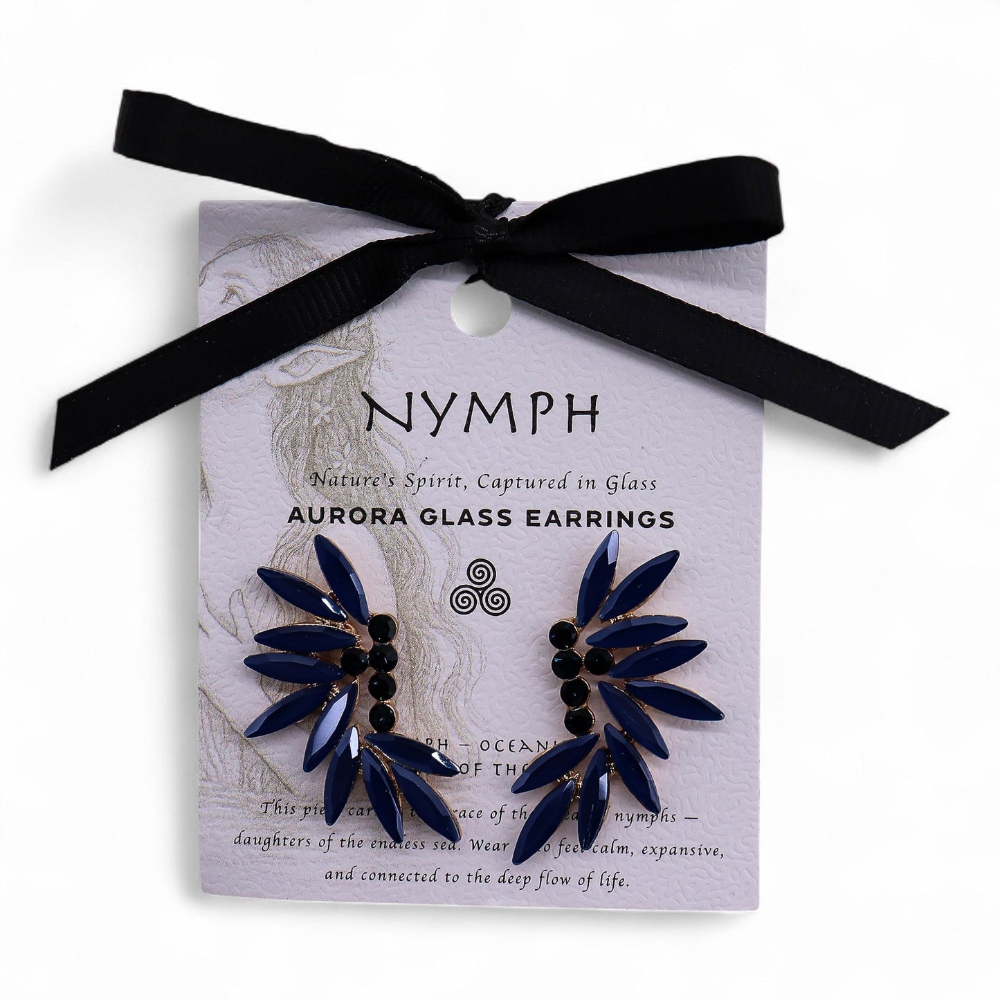 Mystical Nymph Aurora Vintage Glass Earrings - Royal Blue / Fairies product packaging on clean background from Quintessential Holistic Health Ltd