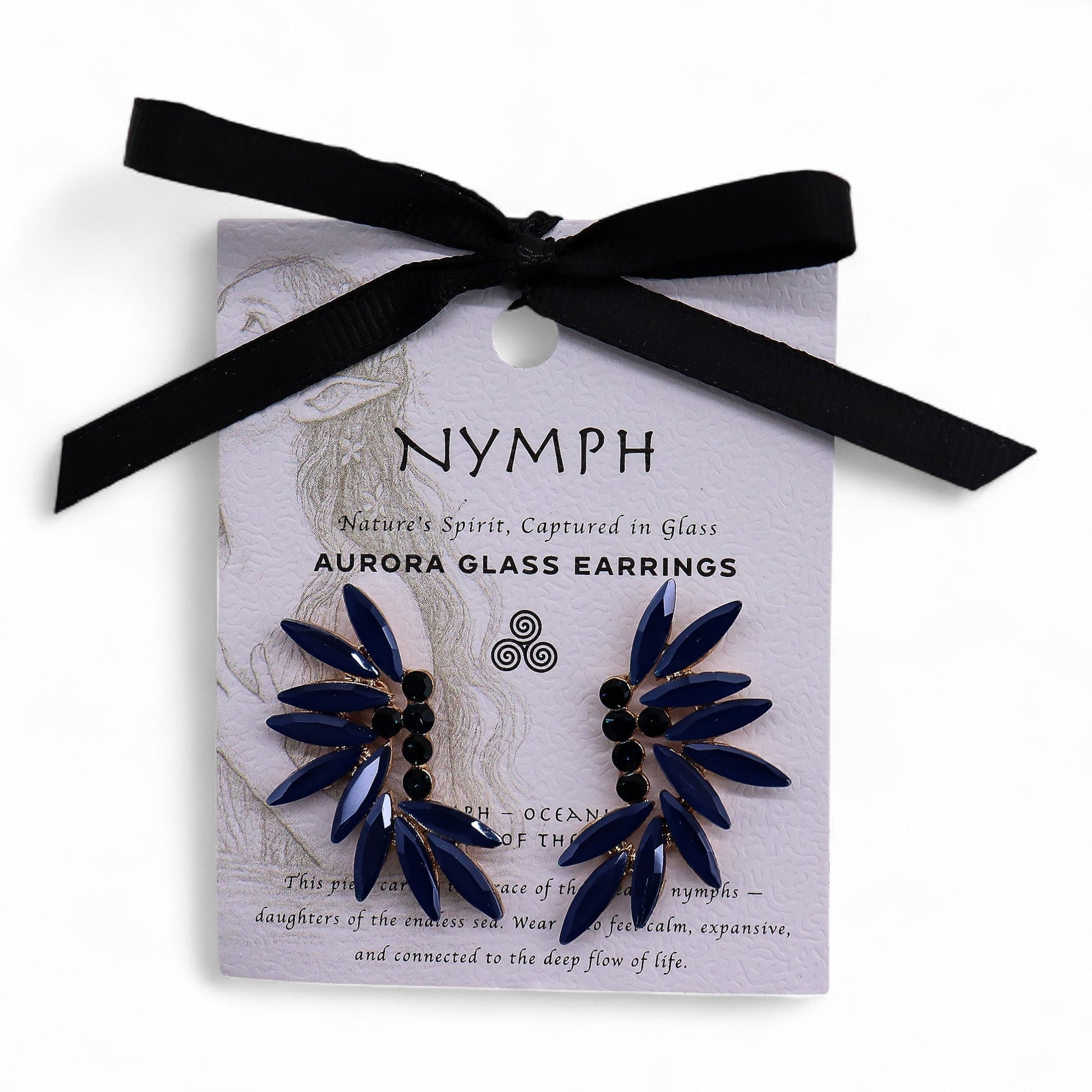 Mystical Nymph Aurora Vintage Glass Earrings - Royal Blue / Fairies product packaging on clean background from Quintessential Holistic Health Ltd