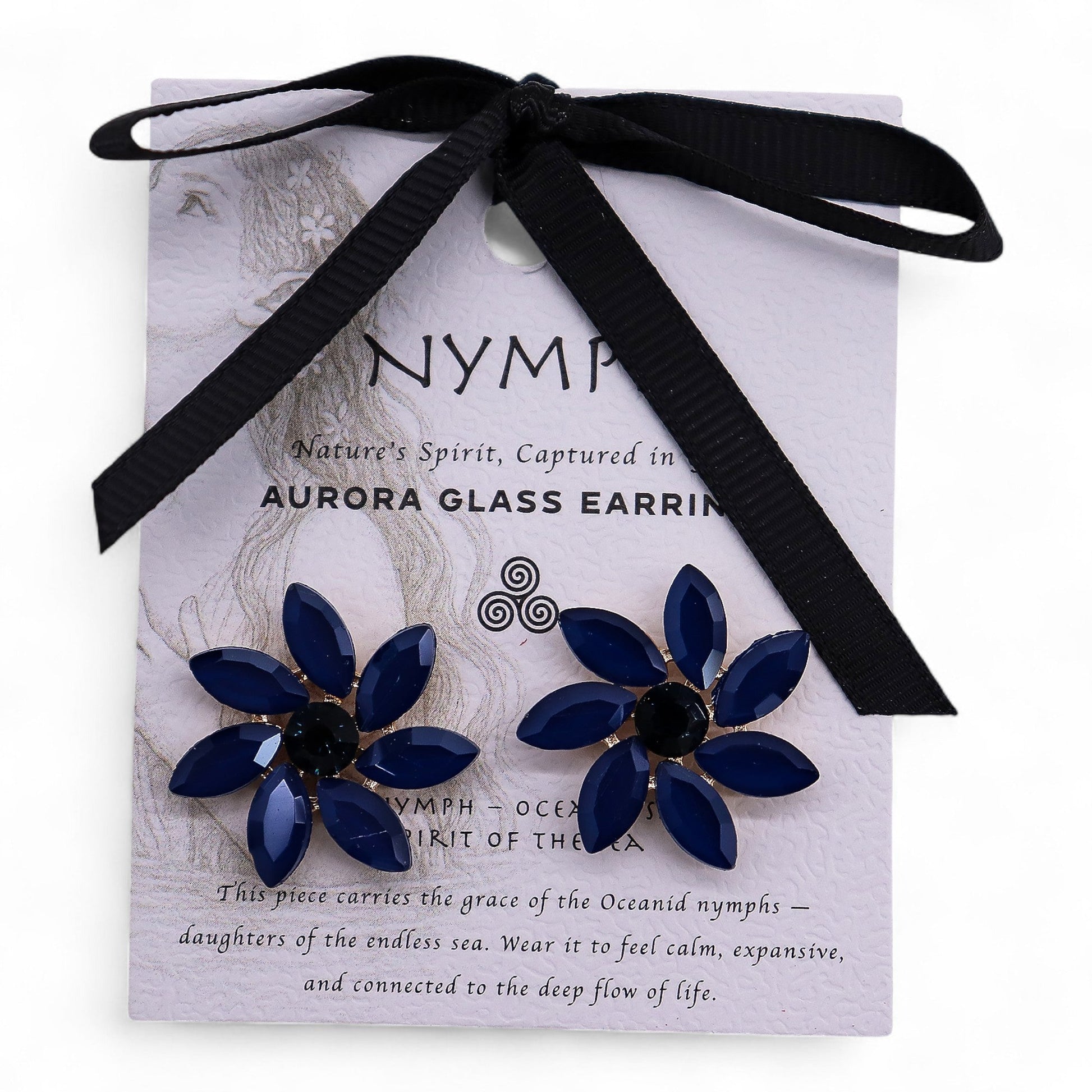 Mystical Nymph Aurora Vintage Glass Earrings - Royal Blue / Flowers product packaging on clean background from Quintessential Holistic Health Ltd