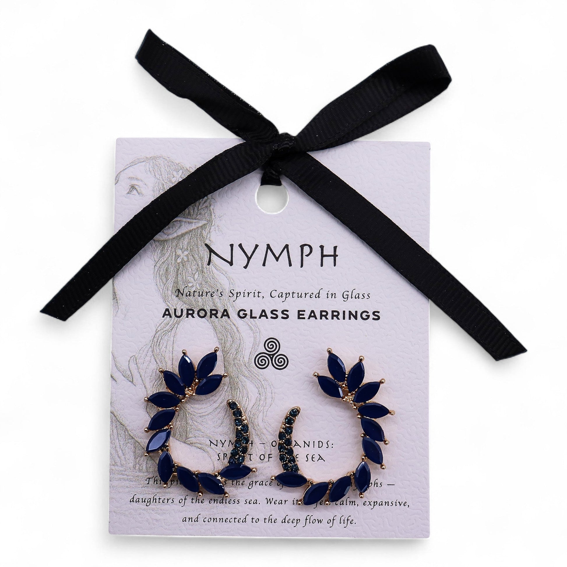 Mystical Nymph Aurora Vintage Glass Earrings - Royal Blue / Loop product packaging on clean background from Quintessential Holistic Health Ltd
