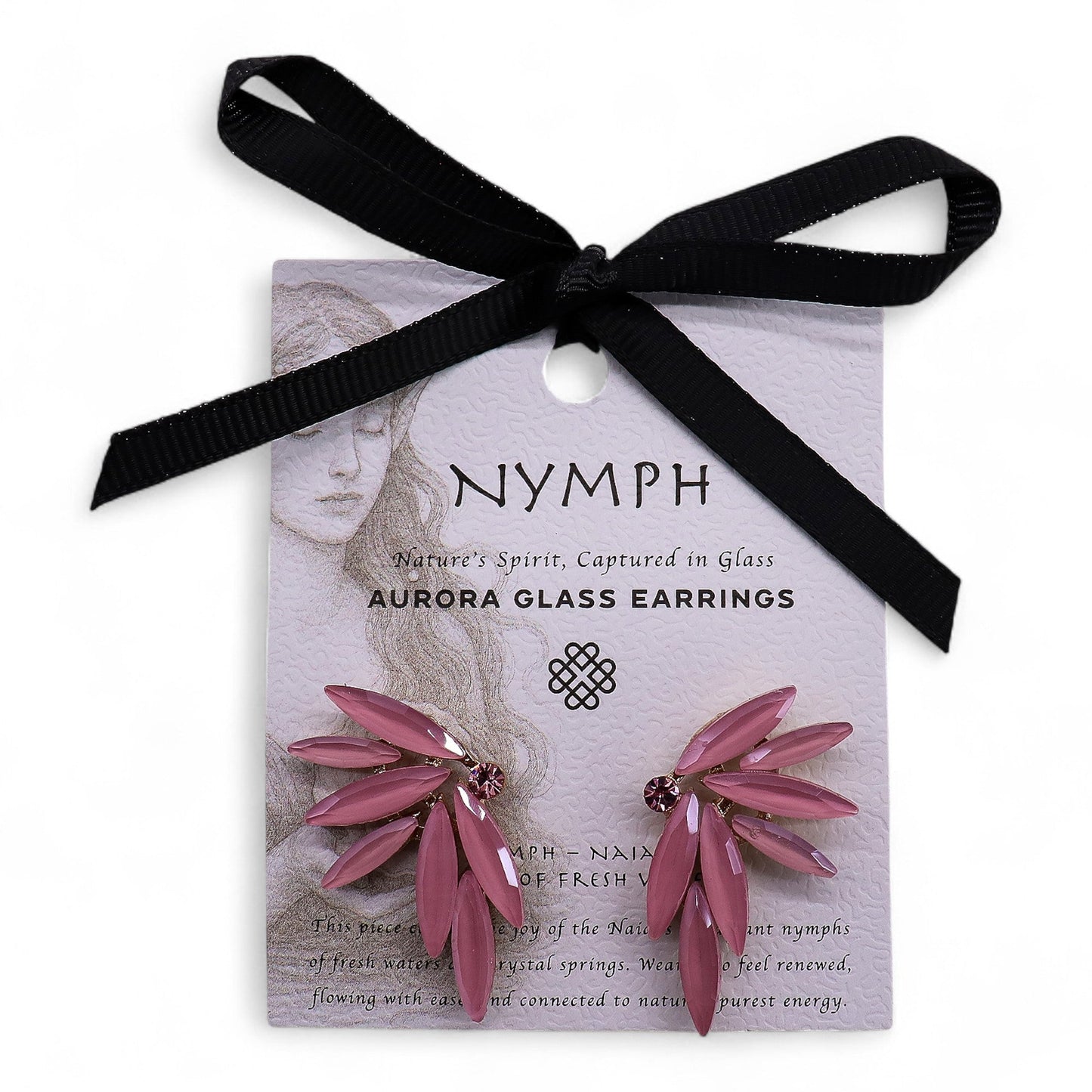 Mystical Nymph Aurora Vintage Glass Earrings - Soft Pink / Fairies product packaging on clean background from Quintessential Holistic Health Ltd