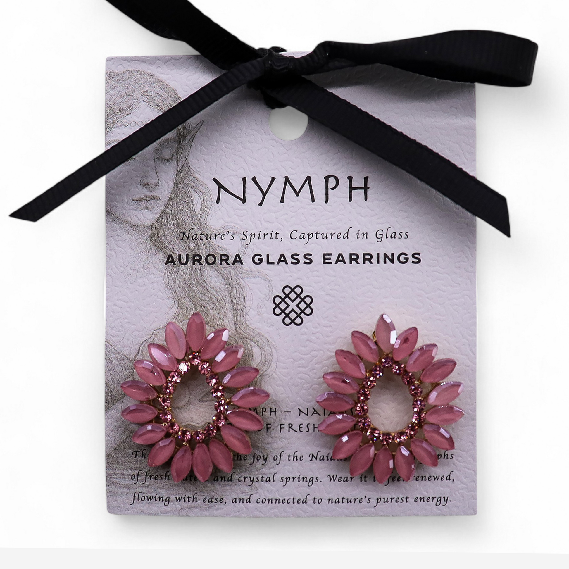 Mystical Nymph Aurora Vintage Glass Earrings - Soft Pink / Loop product packaging on clean background from Quintessential Holistic Health Ltd