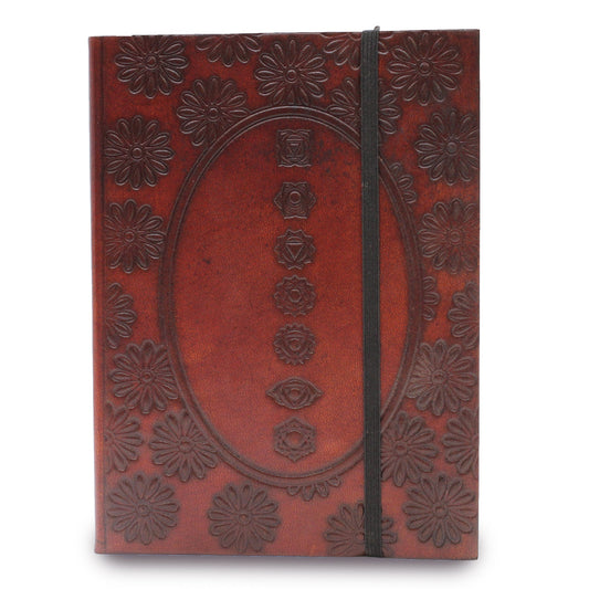 Handmade Vegetable Tanned Leather-Bound Eco-Friendly Notebook with Wrap - Medium - Burgundy - Chakra Mandala - main product image from Quintessential Holistic Health Ltd UK