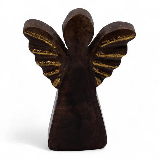 Hand Carved Mango Wooden Angel - Small / Gold Decor product packaging on clean background from Quintessential Holistic Health Ltd