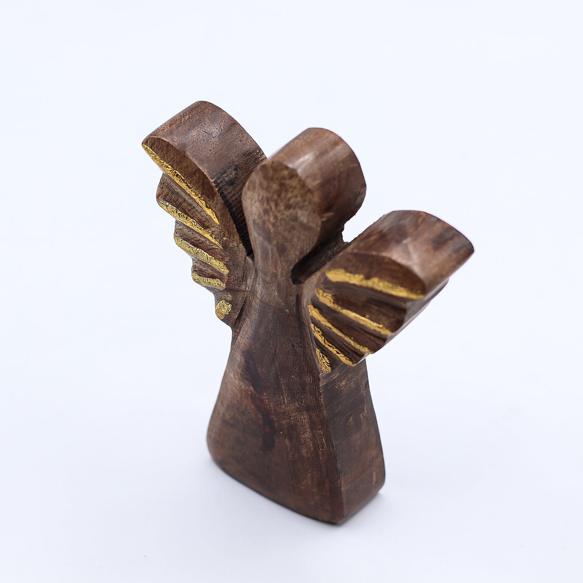 Hand Carved Mango Wooden Angel - Small / Gold Decor product packaging on clean background from Quintessential Holistic Health Ltd