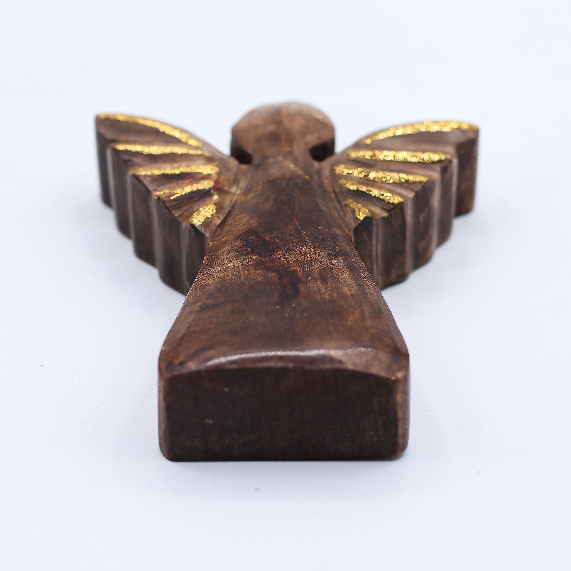 Hand Carved Mango Wooden Angel - Small / Gold Decor product packaging on clean background from Quintessential Holistic Health Ltd