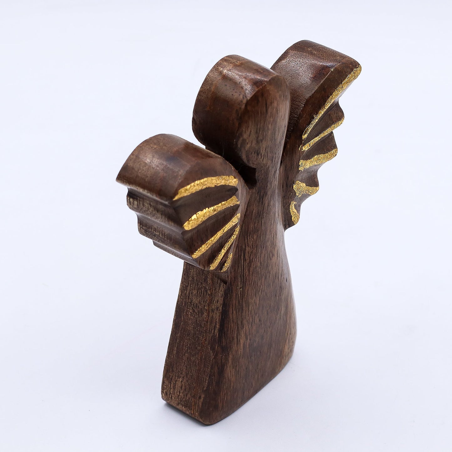Hand Carved Mango Wooden Angel - Medium / Gold Decor product packaging on clean background from Quintessential Holistic Health Ltd