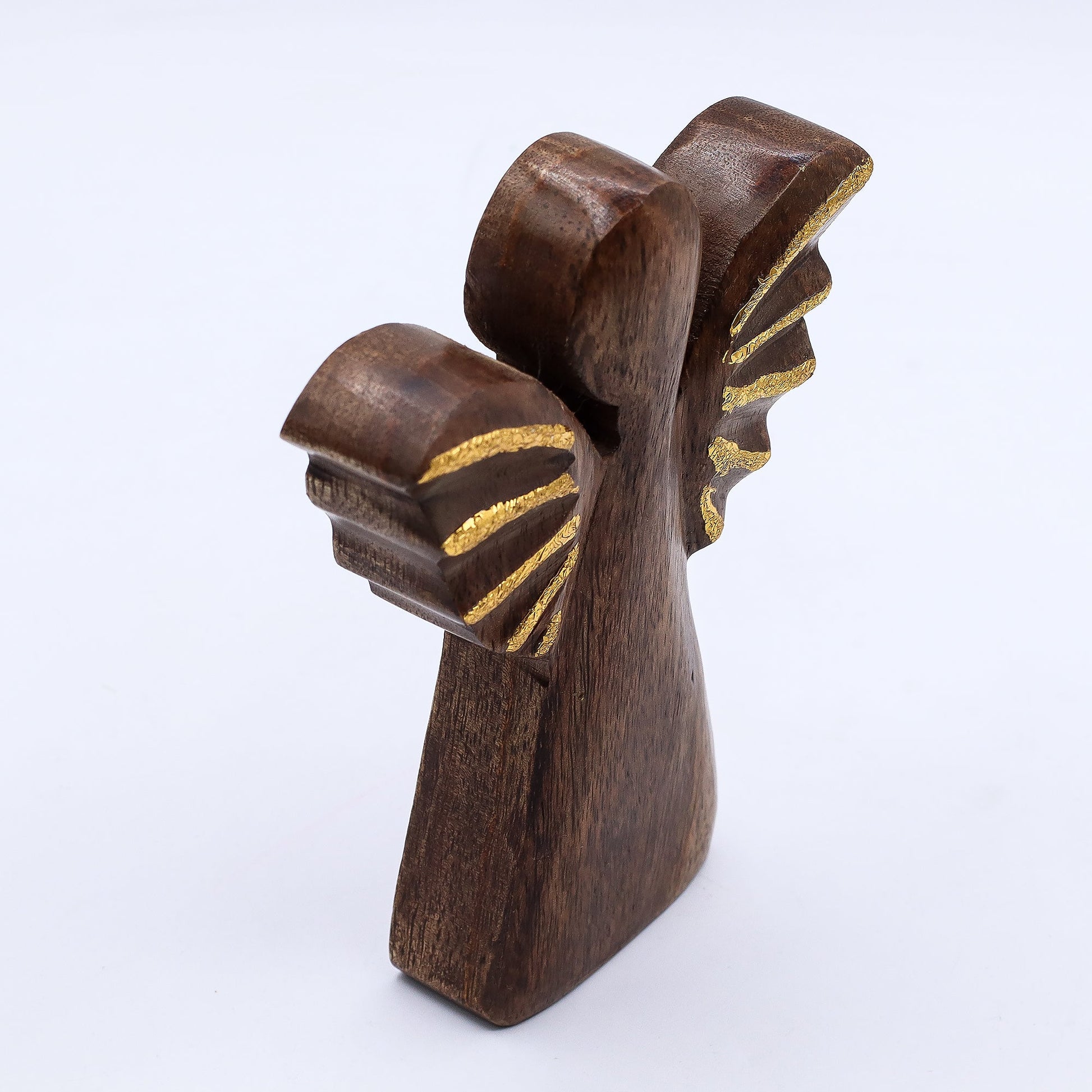 Hand Carved Mango Wooden Angel - Medium / Gold Decor product packaging on clean background from Quintessential Holistic Health Ltd