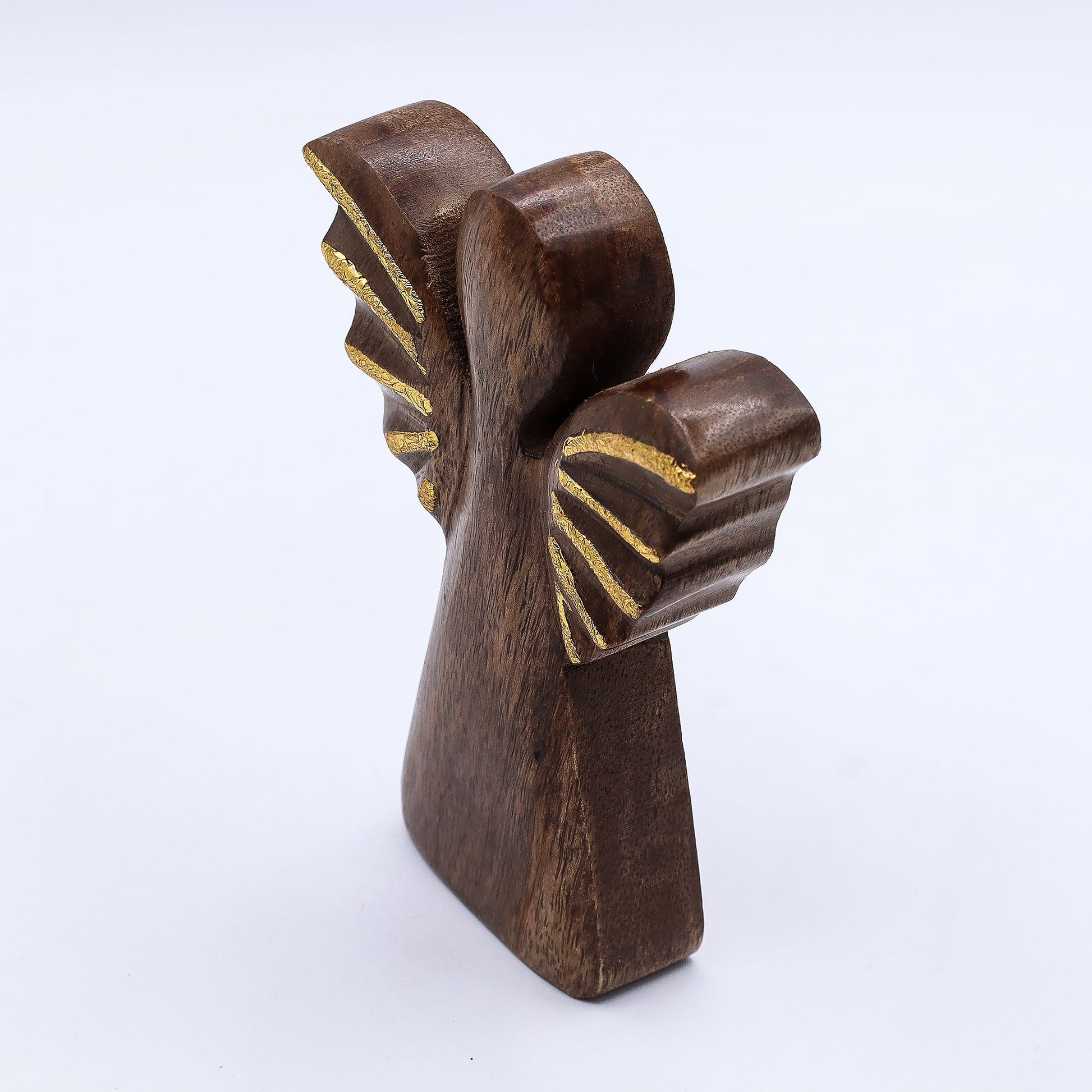 Hand Carved Mango Wooden Angel - Medium / Gold Decor product packaging on clean background from Quintessential Holistic Health Ltd