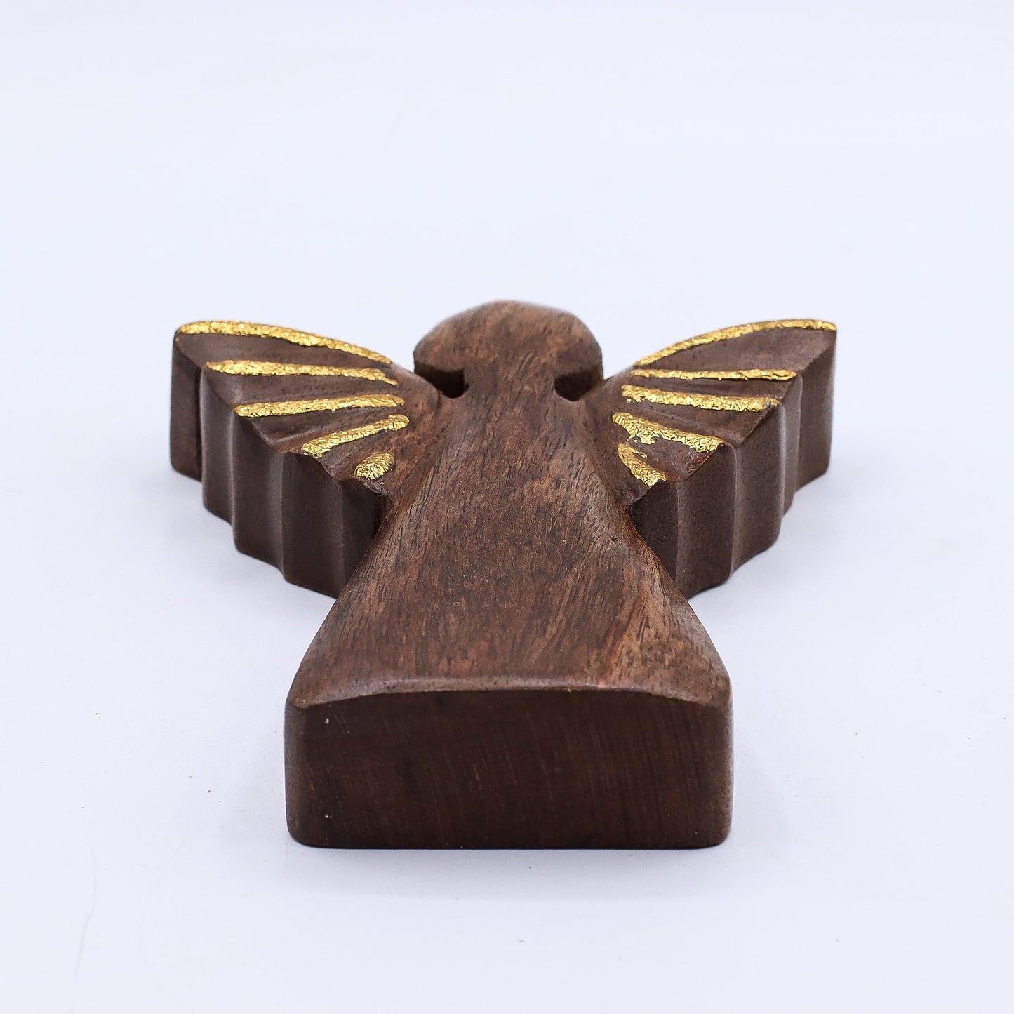 Hand Carved Mango Wooden Angel - Medium / Gold Decor product packaging on clean background from Quintessential Holistic Health Ltd