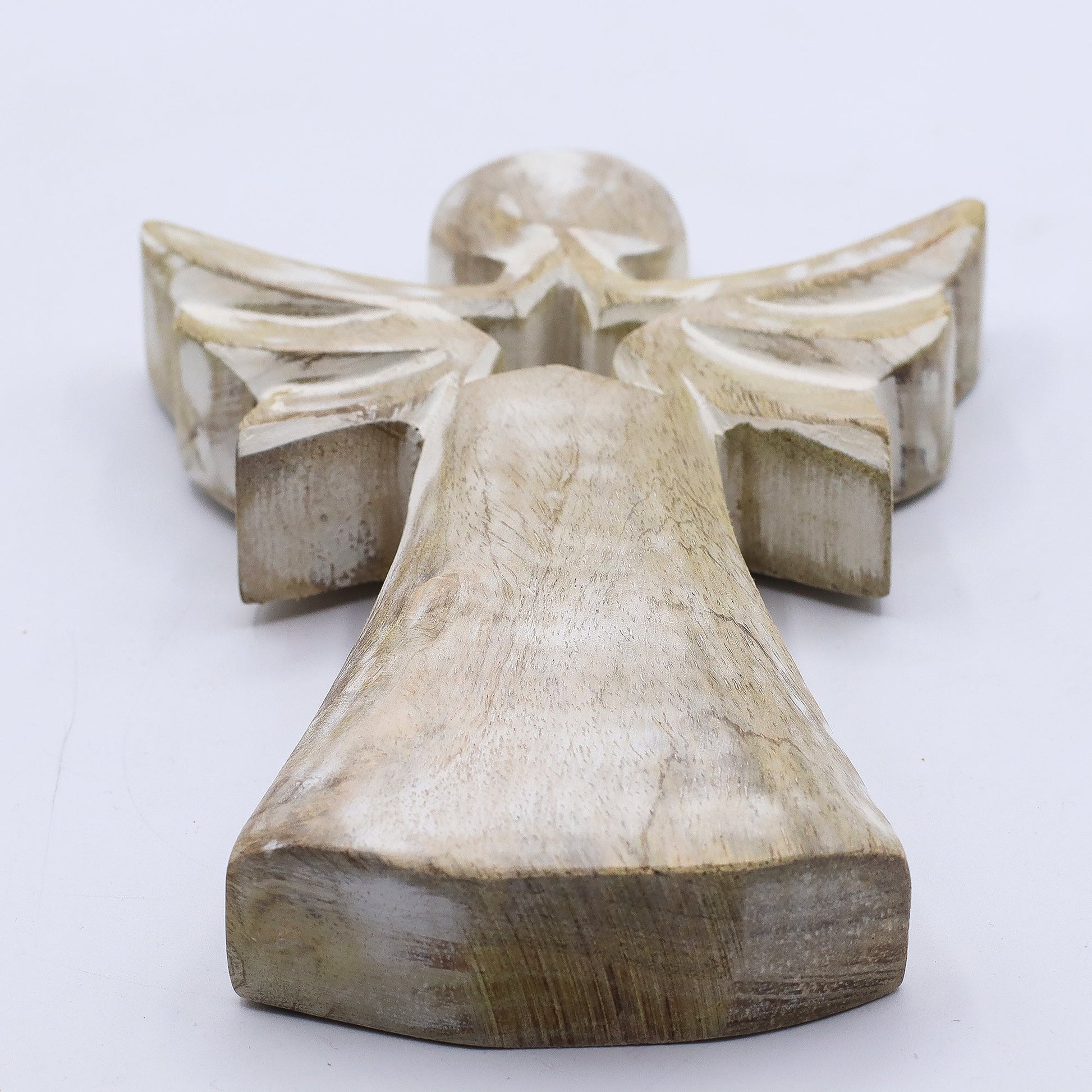 Hand Carved Mango Wooden Star Angel - Whitewash product packaging on clean background from Quintessential Holistic Health Ltd