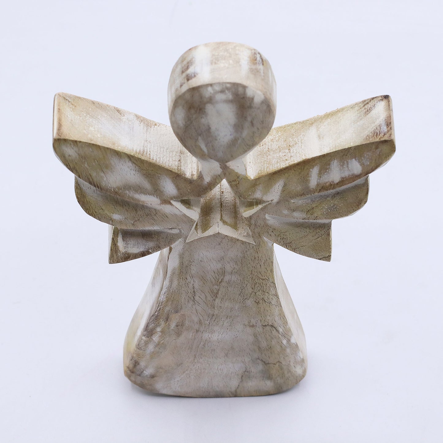 Hand Carved Mango Wooden Star Angel - Whitewash product packaging on clean background from Quintessential Holistic Health Ltd