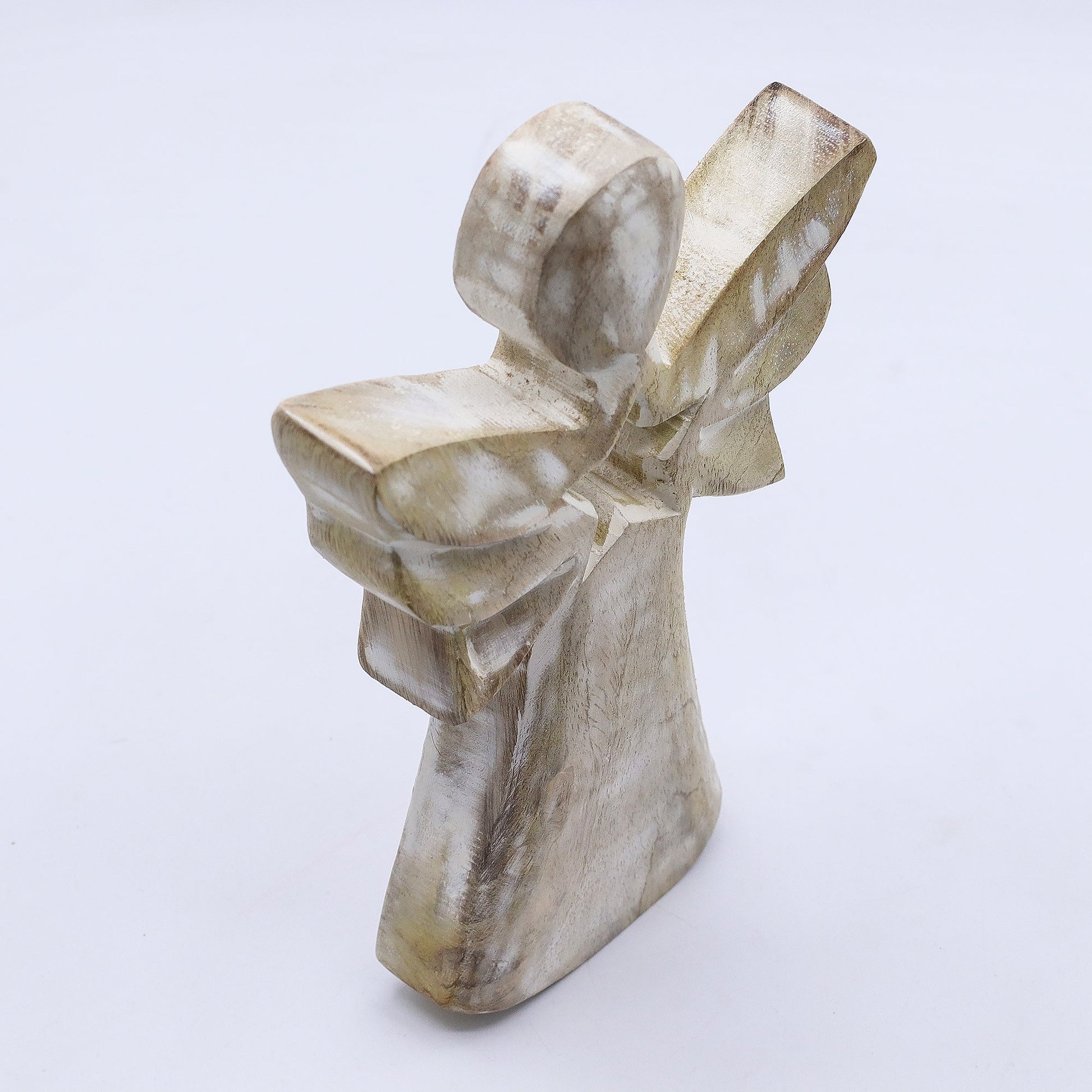 Hand Carved Mango Wooden Star Angel - Whitewash product packaging on clean background from Quintessential Holistic Health Ltd
