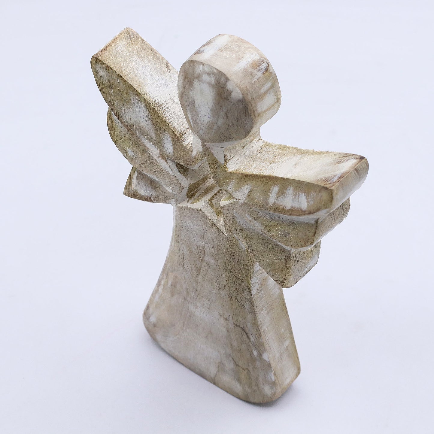 Hand Carved Mango Wooden Star Angel - Whitewash product packaging on clean background from Quintessential Holistic Health Ltd