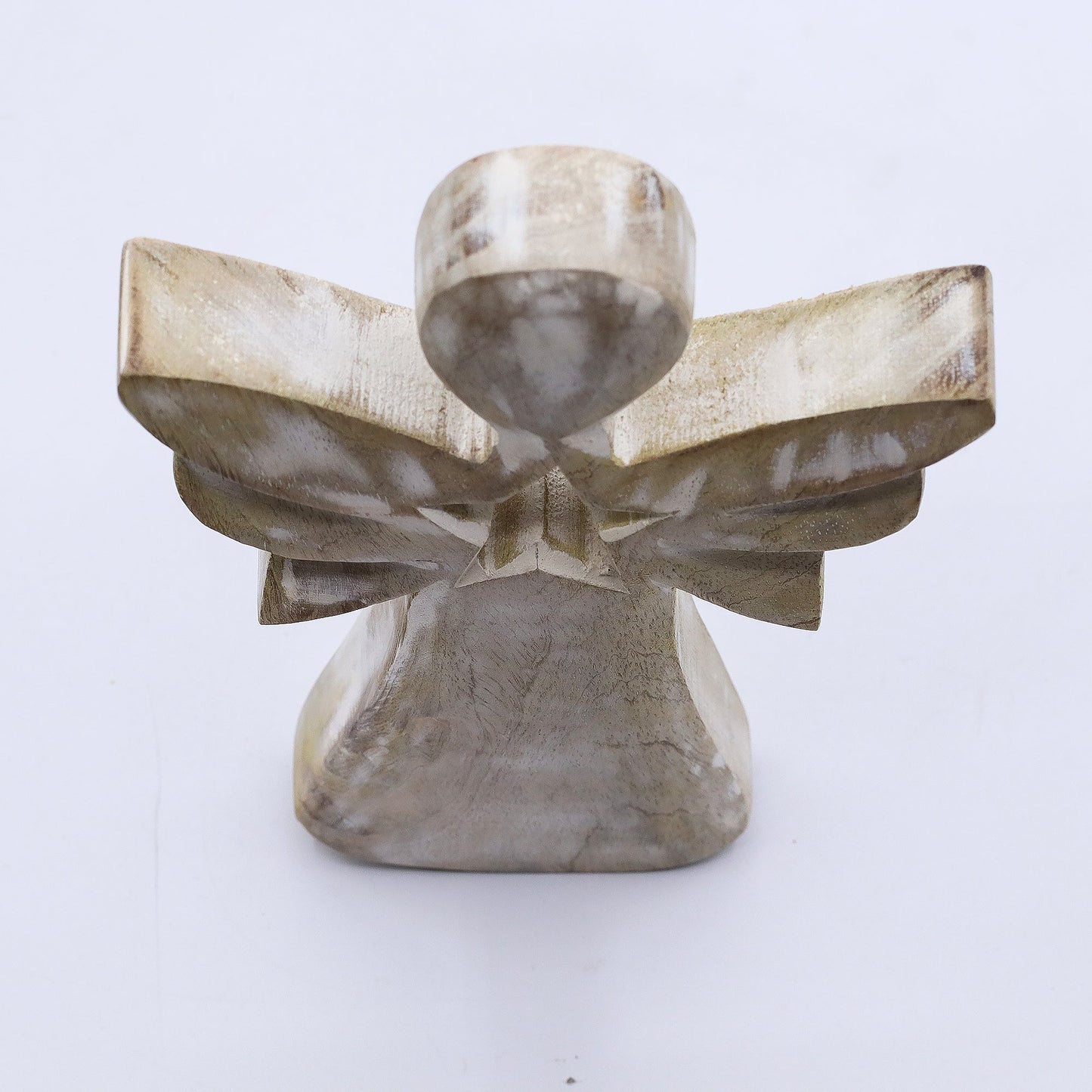 Hand Carved Mango Wooden Star Angel - Whitewash product packaging on clean background from Quintessential Holistic Health Ltd