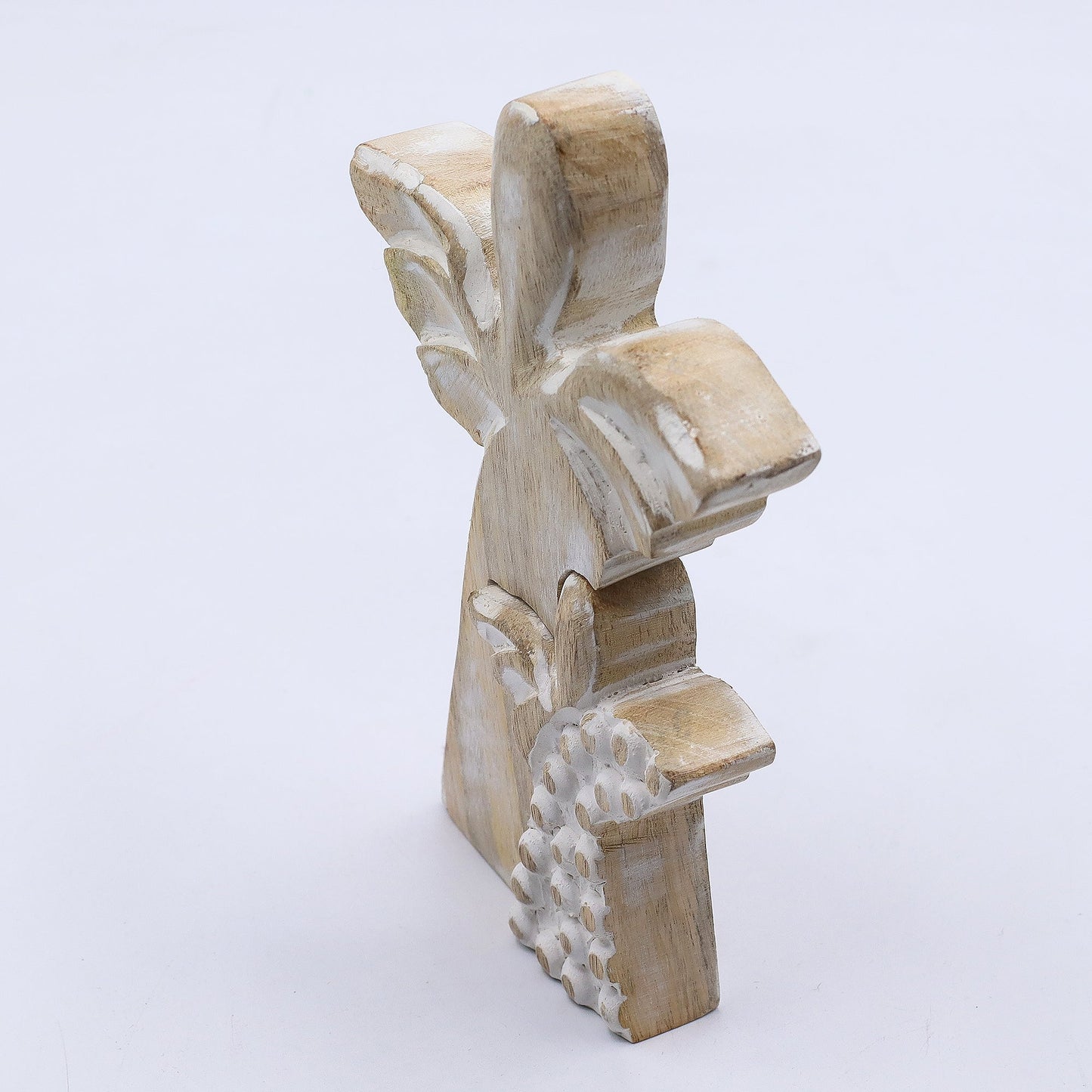 Hand Carved Mango Wood Angel and Child - Whitewash product packaging on clean background from Quintessential Holistic Health Ltd