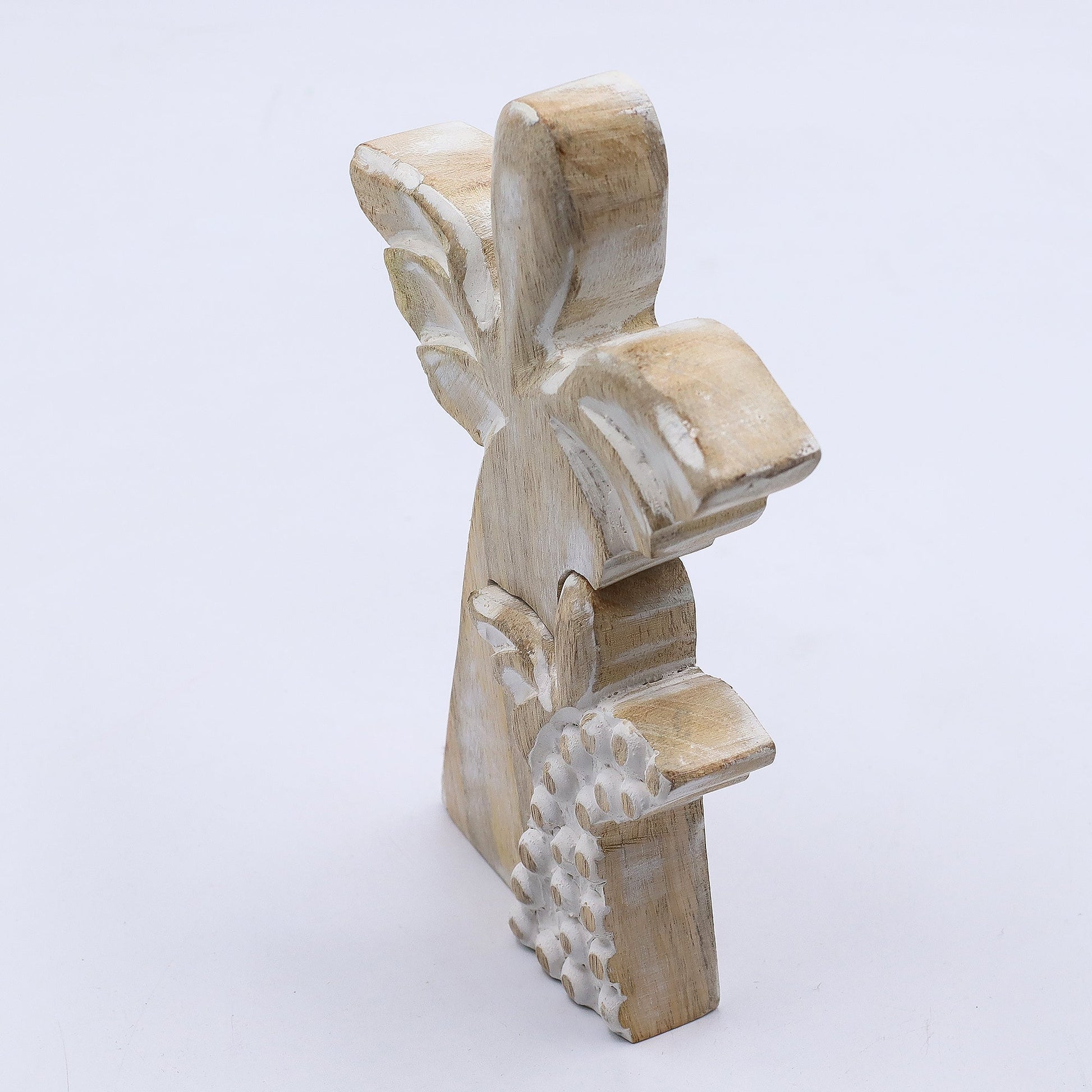 Hand Carved Mango Wood Angel and Child - Whitewash product packaging on clean background from Quintessential Holistic Health Ltd