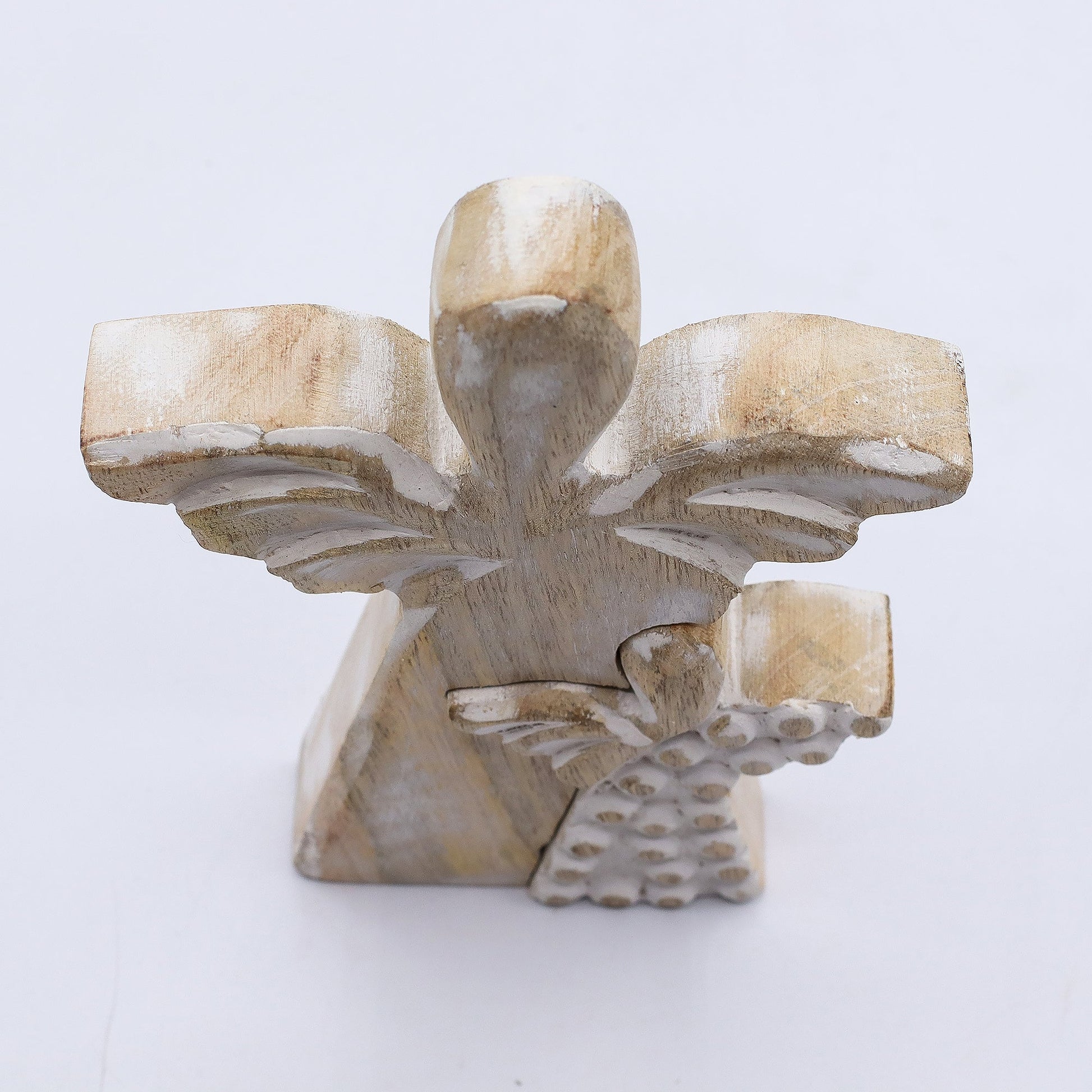Hand Carved Mango Wood Angel and Child - Whitewash product packaging on clean background from Quintessential Holistic Health Ltd