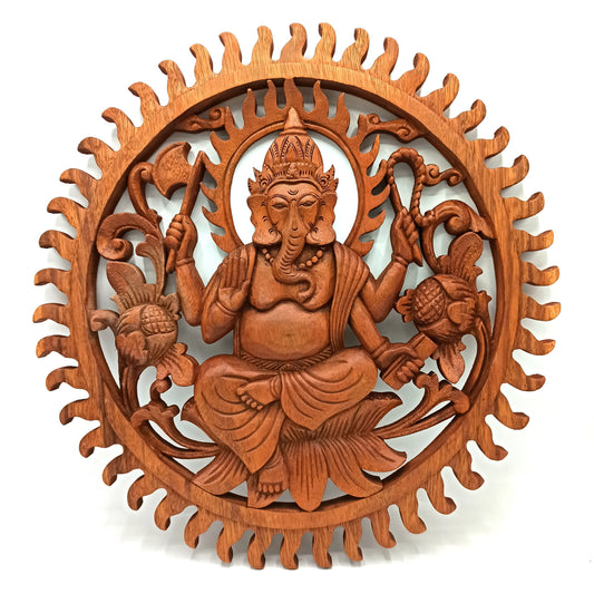 Ganesh - 40cm - Handmade Decorative Suar Wooden Plaque - main product image from Quintessential Holistic Health Ltd UK