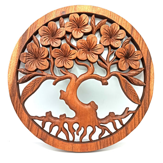Tree of Life and Frangipani - 40cm - Handmade Decorative Suar Wooden Plaque - main product image from Quintessential Holistic Health Ltd UK