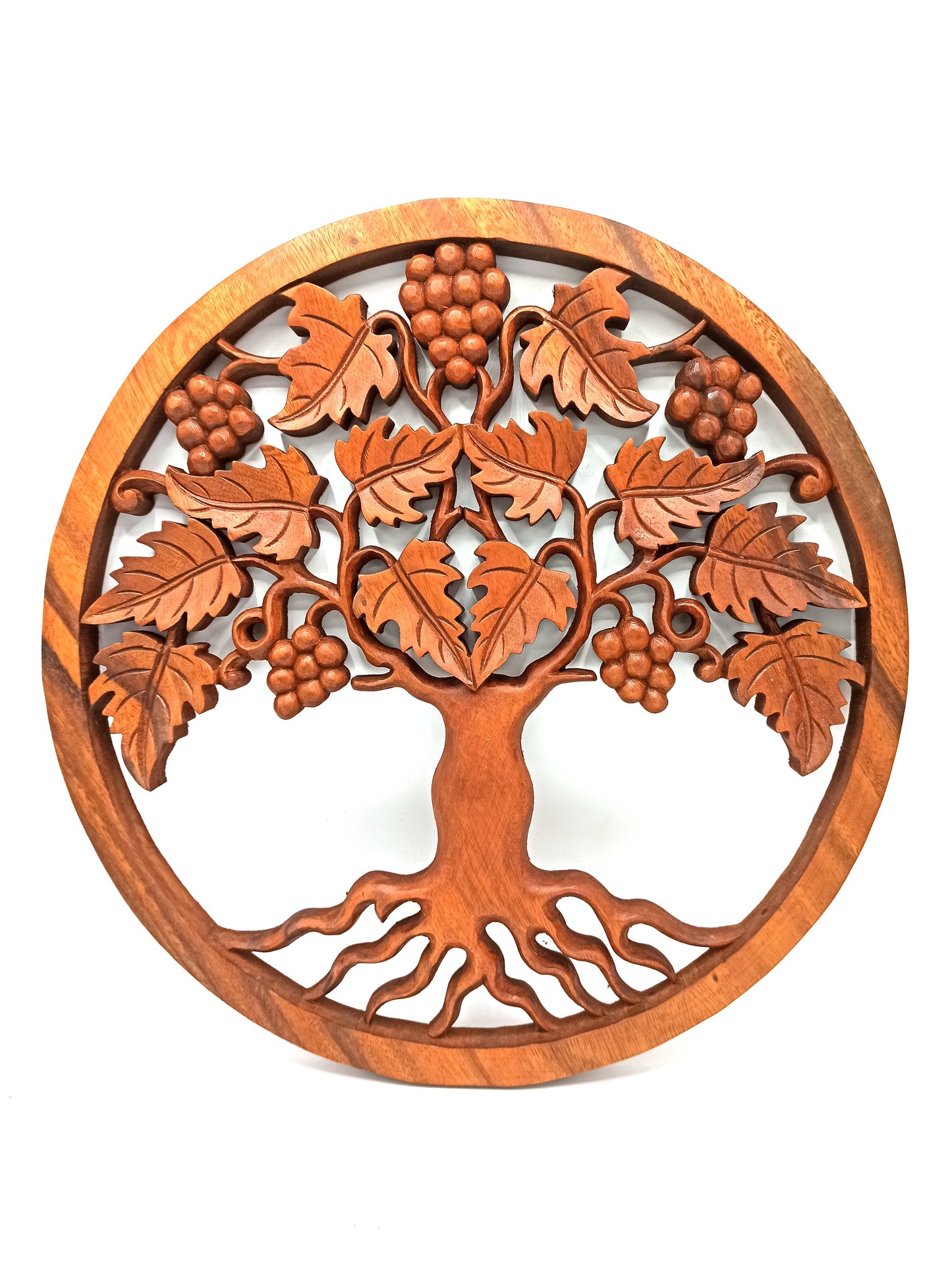 Tree of Life / Grapes - Handmade Decorative Suar Wooden Plaque - 40cm product packaging on clean background from Quintessential Holistic Health Ltd