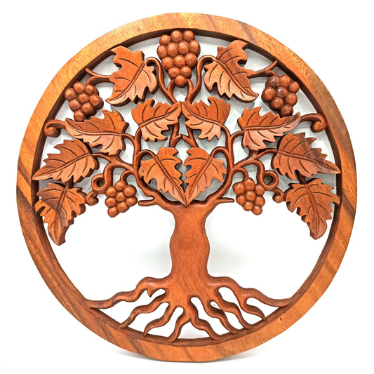 Tree of Life and Grapes - 40cm - Handmade Decorative Suar Wooden Plaque - main product image from Quintessential Holistic Health Ltd UK