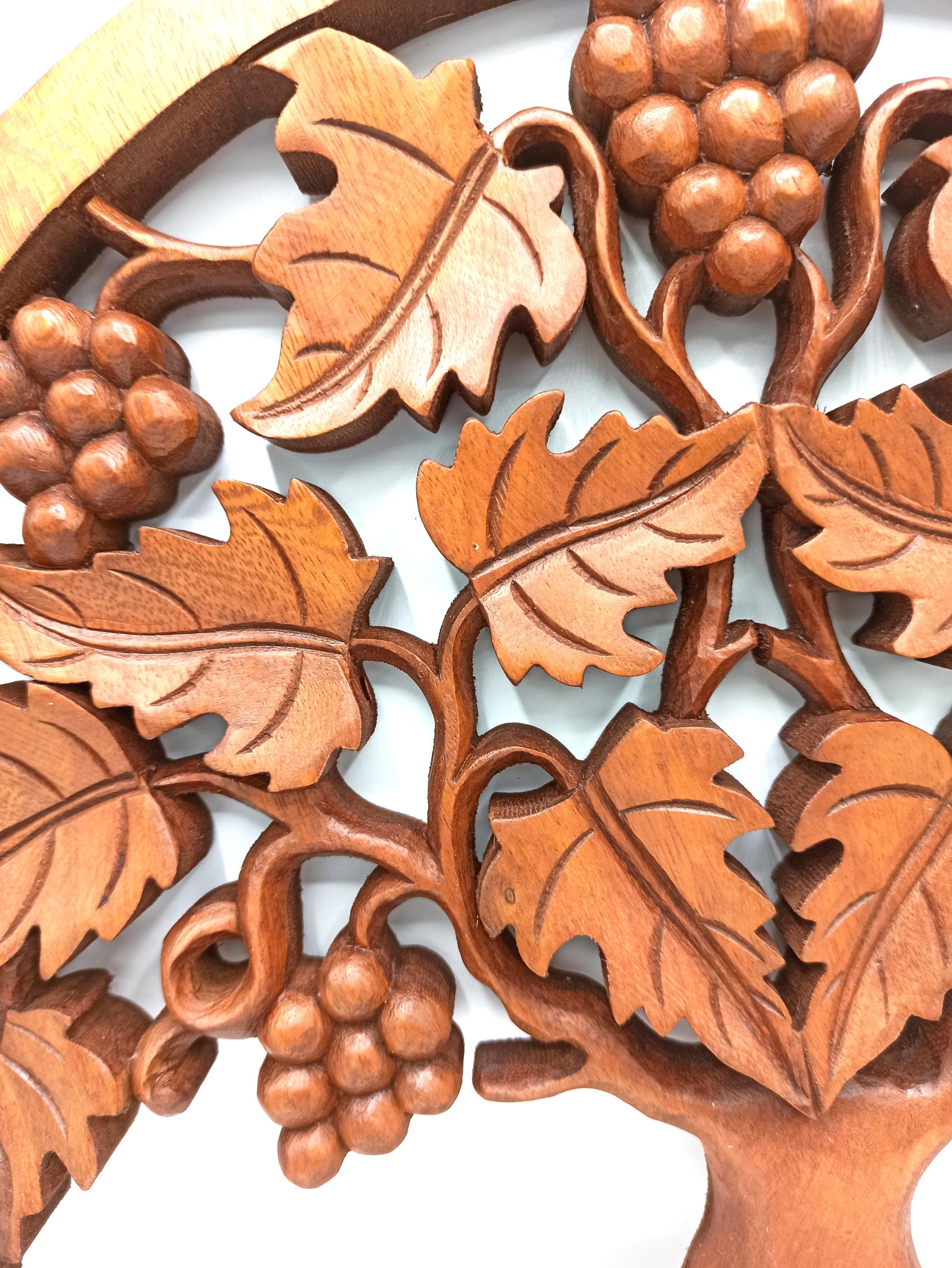 Tree of Life / Grapes - Handmade Decorative Suar Wooden Plaque - 40cm product packaging on clean background from Quintessential Holistic Health Ltd
