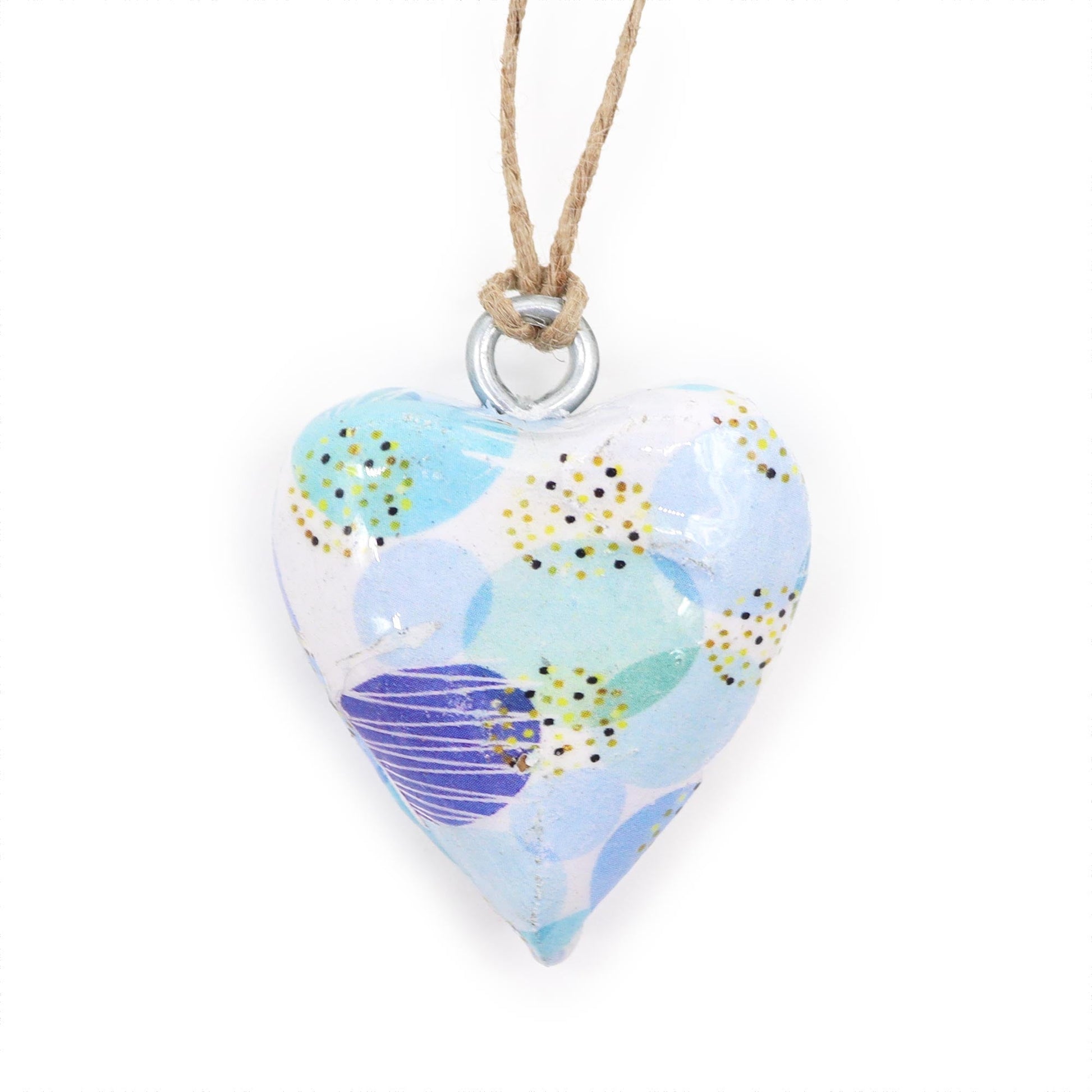 Handmade Wooden Decorative Hanging Heart - Small / Abstract Blue product packaging on clean background from Quintessential Holistic Health Ltd