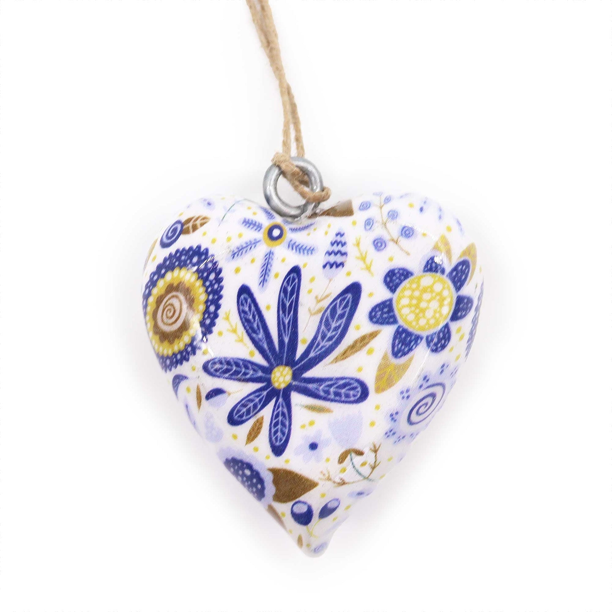 Handmade Wooden Decorative Hanging Heart - Large / Blue Floral product packaging on clean background from Quintessential Holistic Health Ltd