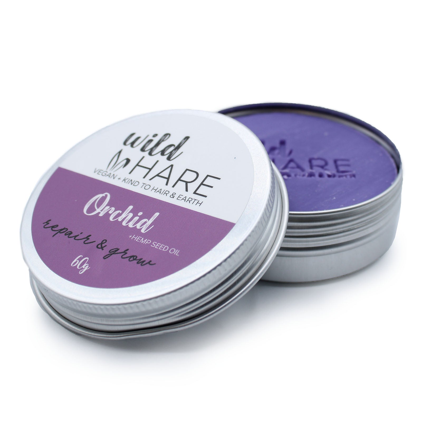 Wild Hare Vegan-Friendly Solid Shampoo and Conditioner - Orchid product packaging on clean background from Quintessential Holistic Health Ltd
