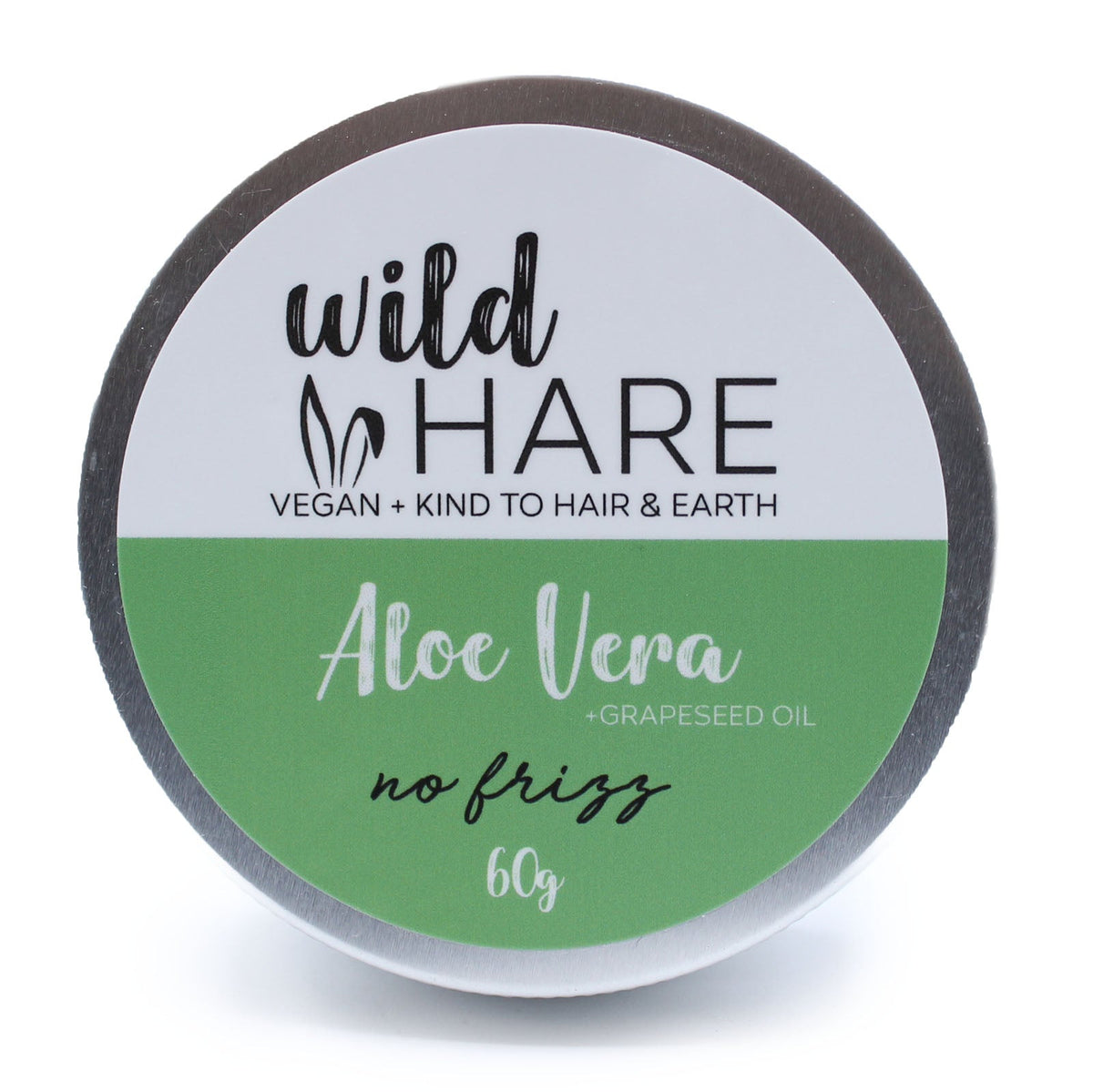 Wild Hare 60g Vegan Shampoo & Conditioner Bar - Aloe Vera, round tin with a grey, white and green front label by Quintessential Holistic Health Ltd