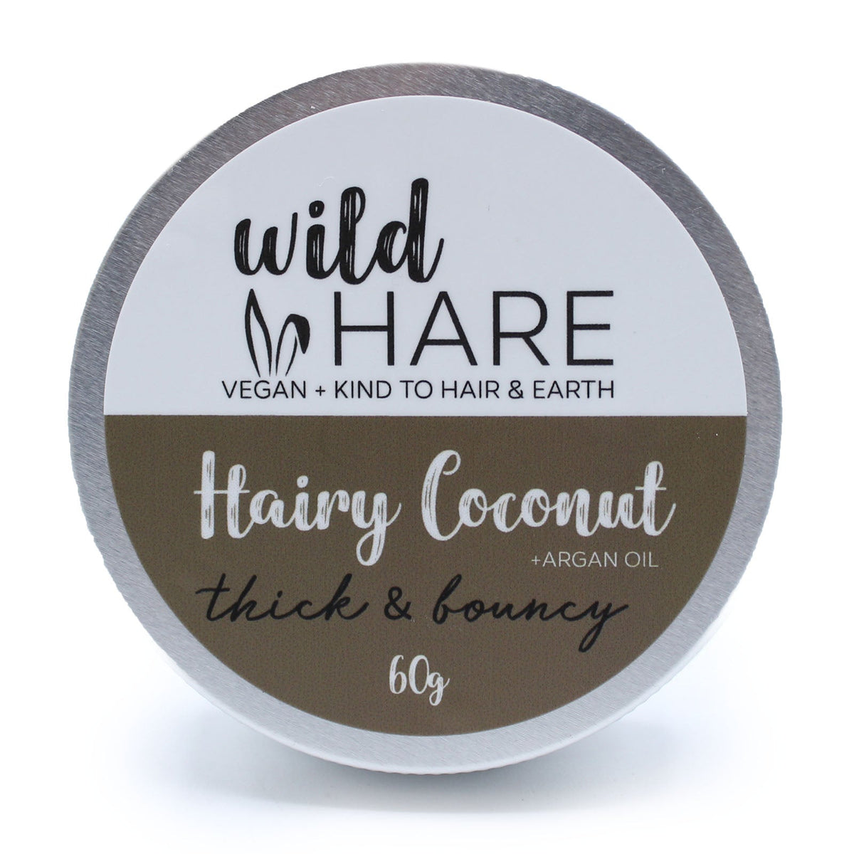 60g Vegan-Friendly Shampoo & Conditioner Bar - Hairy Coconut, round tin with a grey, white and brown front label by Quintessential Holistic Health Ltd