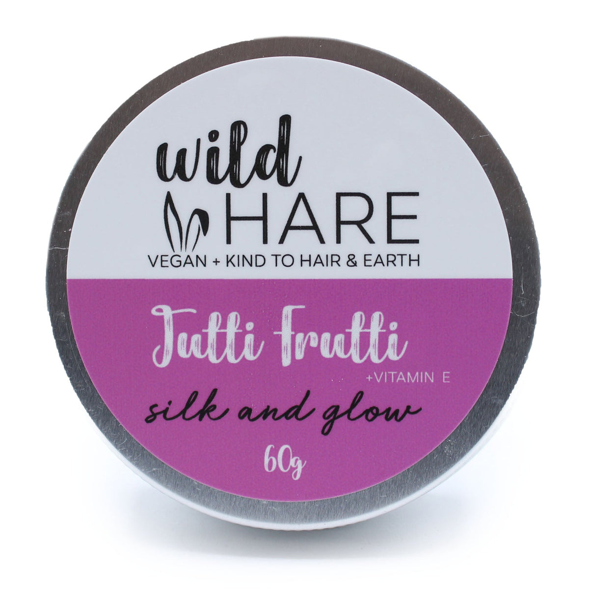 60g Vegan-Friendly Shampoo & Conditioner Bar - Tutti Frutti, round tin with a grey, white and pink front label by Quintessential Holistic Health Ltd